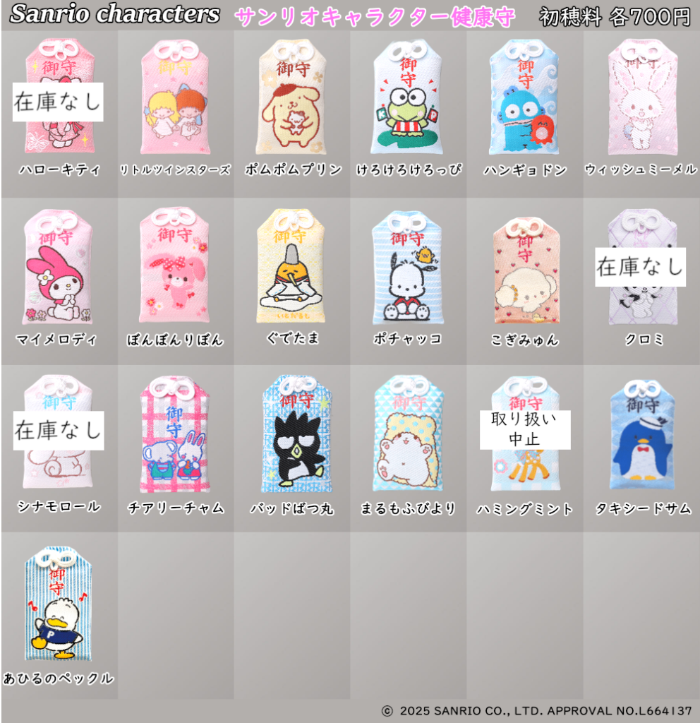在庫状況] 正月期間 サンリオのキャラクター健康守 1/10現在｜東郷神社